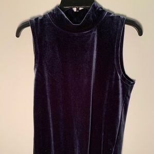 Blue velvet mock neck tank